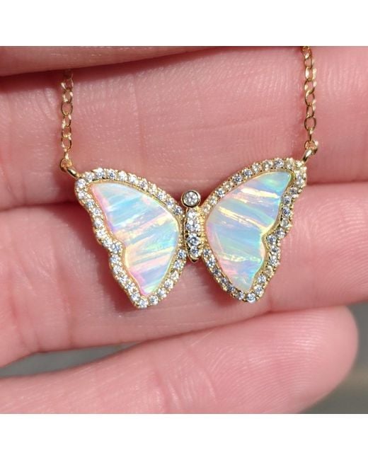 KAMARIA Metallic Opal Butterfly Necklace With Stripes