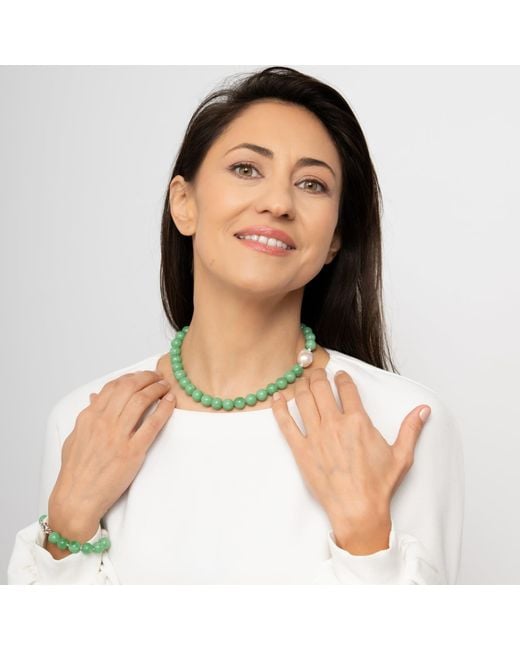 Silver Moon Green Sterling Necklace Whisper With Gemstones, Natural Seed Pearls And Baroque Pearl
