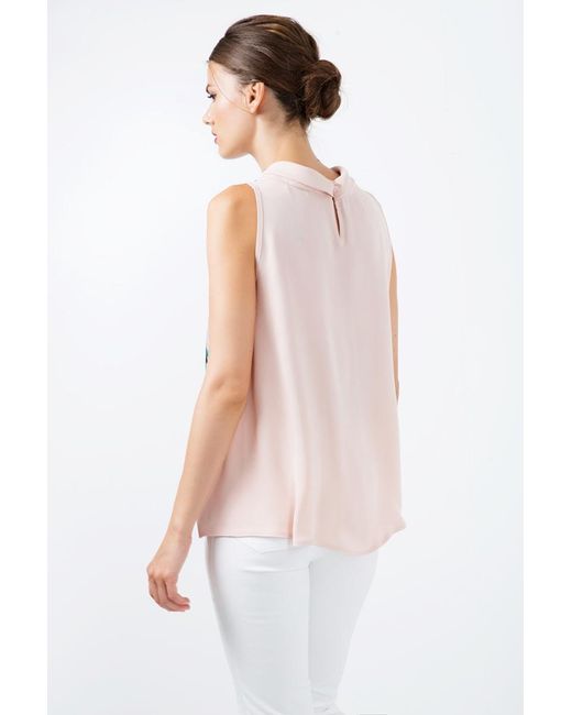 Conquista Natural Sleeveless Print Satin Top