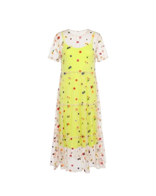 Lalipop Design Yellow Fluorescent Dress With Flower Embroidered Tulle