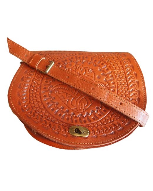 Berber Leather Orange Neutrals The Temara Embossed Saddle Bag