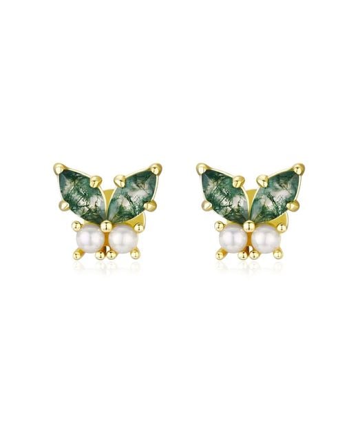 Azura Jewelry New York Green Monarch Butterfly Moss Agate Earrings Vermeil