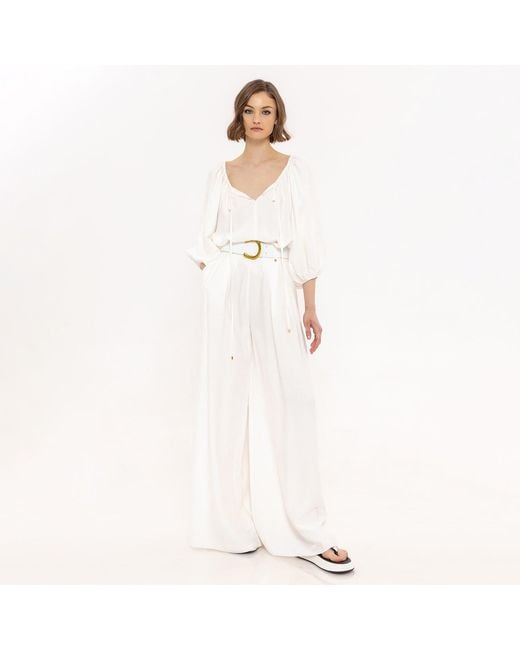 Nissa White Palazzo Viscose Pants
