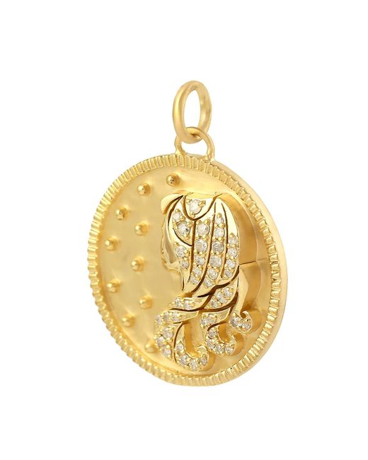 Artisan Metallic Yellow Gold Virgo Sing Zodiac Pendant Diamond