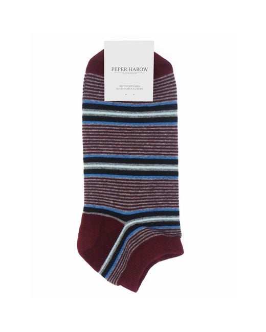 Peper Harow - Made in England Red Block Stripe Fire & Multistripe Burgundy Trainer Socks Bundle for men