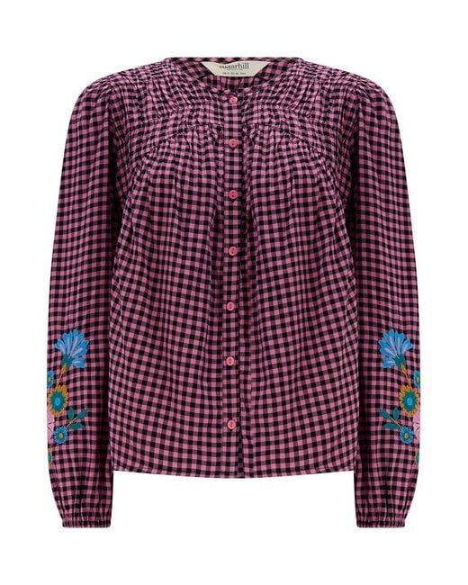 Sugarhill Purple Leah Blouse Rose Gingham Floral Embroidery