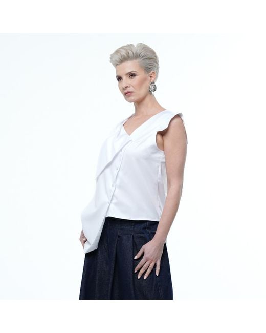 Metamorph Blue Asymmetrical Buttoned Top