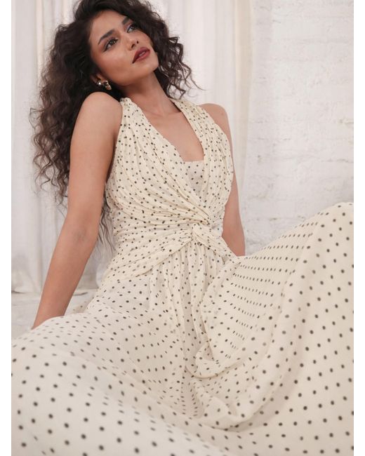 Rose & Nancy White Neutrals Sophi Polka Dot Print Halter Neck Maxi Dress