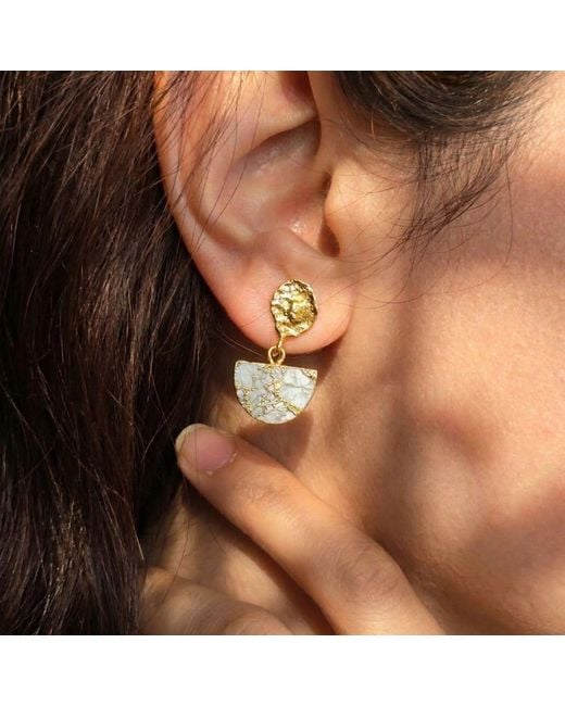 Harfi Metallic Moonstone June Birthstone Statement Hammered Plated Earrings