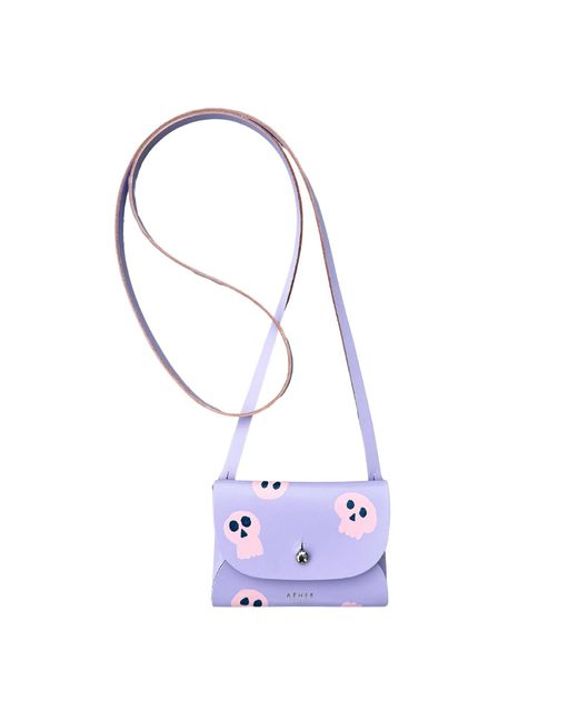 Aéhee New York Purple Skull Card Holder Wallet With Shoulder Strap