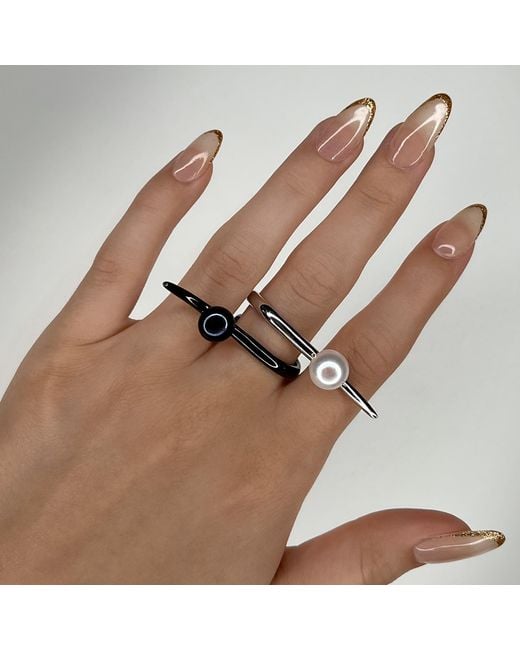 SALLY SKOUFIS Blue Moon Shadow Ring With Natural Pearl