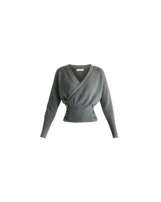 Paisie Gray Knitted Wrap Top With Side Buttons