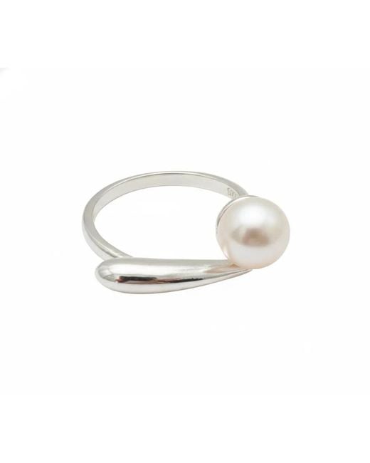 Angel Barocco White Adjustable Cross-Design Freshwater Pearl Ring