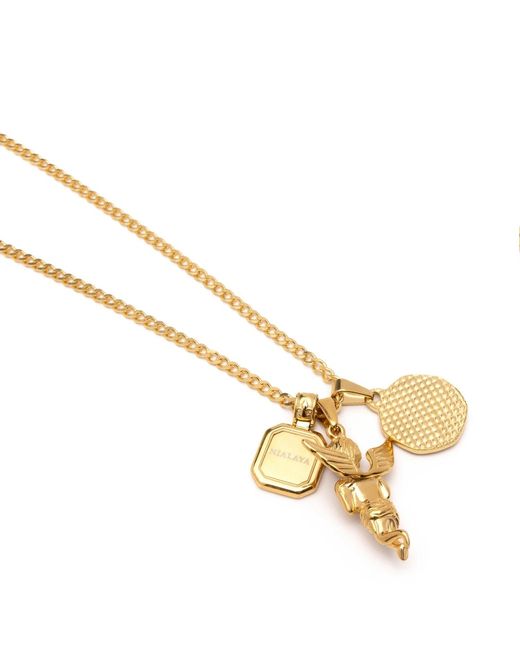 Nialaya Metallic Talisman Necklace With Angel And Malachite Pendant for men