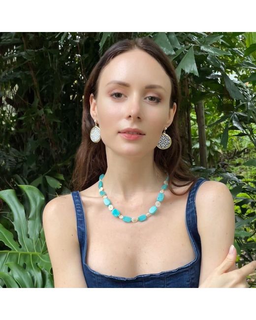 Farra Blue Amazonite With Foral Shells Short Necklace