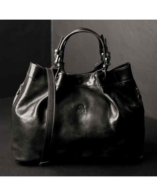 Time Resistance Black Leather Tote Bag For