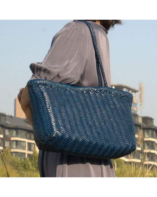 Rimini Blue Zigzag Woven Leather Handbag 'viviana' Large Size