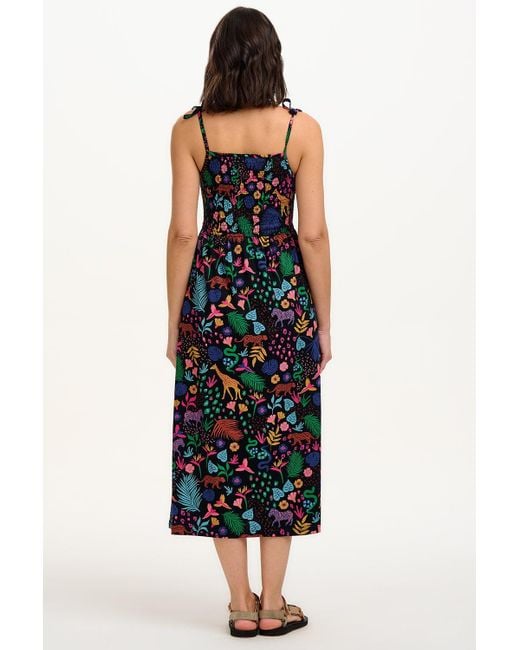 Sugarhill Blue Willa Shirred Jersey Midi Dress, Multi, Jungle Spirit