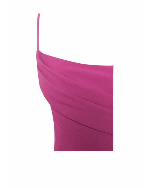 Miss Circle New York Pink Fiona Fuchsia Feather Trim Bottom Maxi Dress