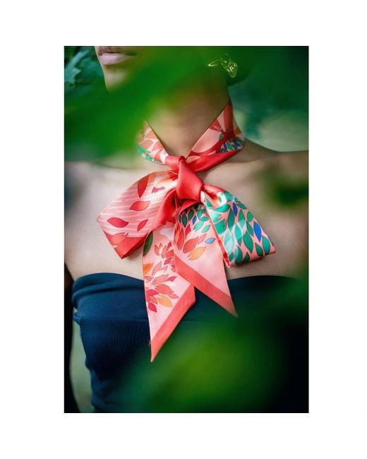 Jessie Zhao New York Red Silk Skinny Scarf Crossing