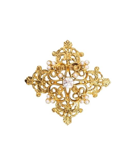 Caramel Vintage Jewellery Metallic Plated Ornate Cross Brooch With Pearls