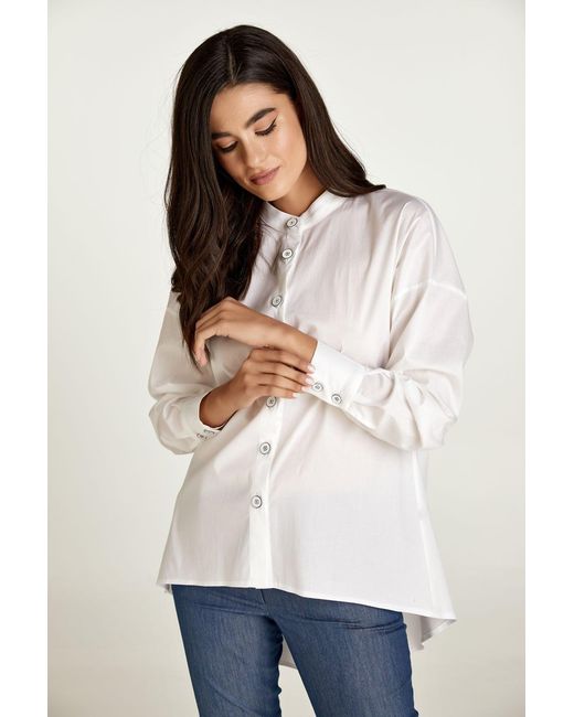 Conquista White Blouse With Mandarin Collar