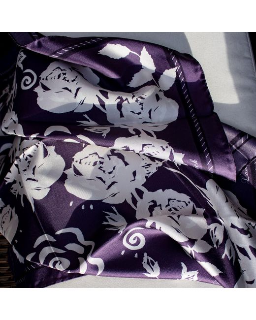 Lamberty Munich Purple Midnight Rose Midi Silk Scarf Deep