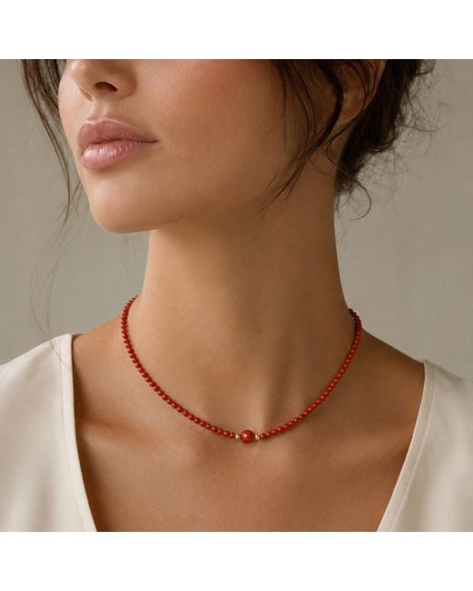 Unaloe Red Plated And Coral Beaded Necklace
