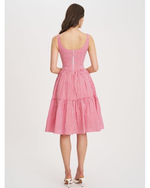 Miss Circle New York Pink Oceana Candy Stripe Drop Waist Midi Dress