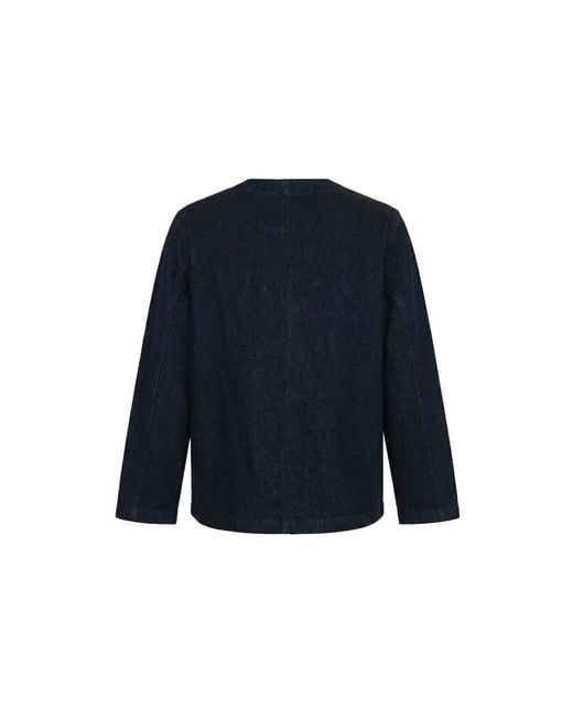 Modenaire Blue Collarless Jacket Relaxed Fit Structured Utility for men