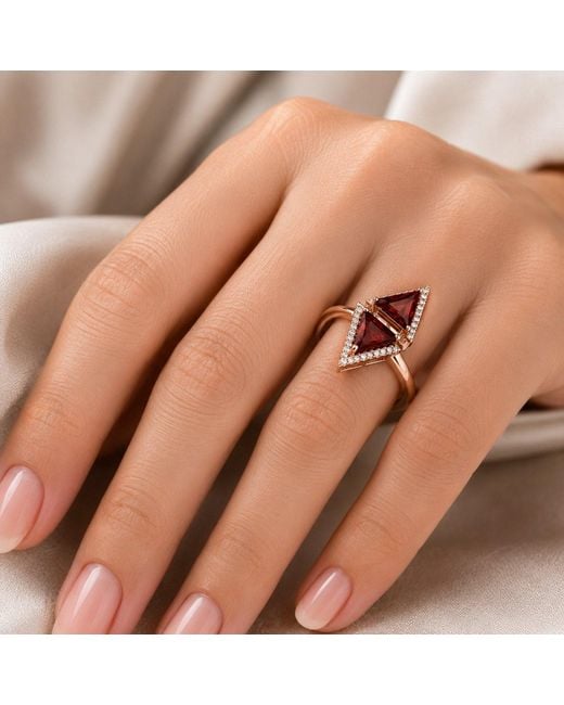 Artisan Red Rose 18K Rose Rhodolite Garnet & Diamond Geometric Statement Ring