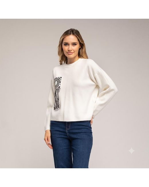 Tantra Spain Sl White Knitted Sweater With Pocket And Crochet Detail