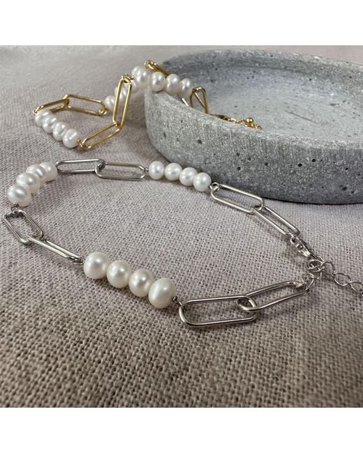 Clemence Wren Metallic Paperlink Chain Freshwater Pearl Bracelet