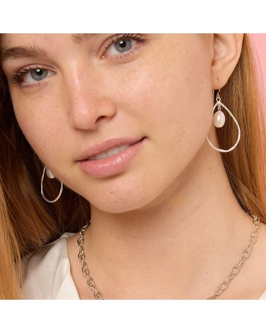 Pearls of the Orient Online White Credo Brushed Sterling & Pearls Drop Earrings