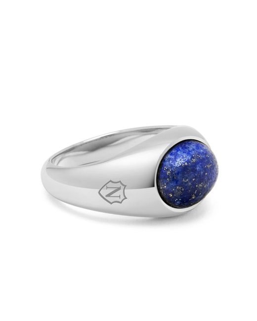 Nialaya Silver Oval Signet Ring With Blue Lapis for men