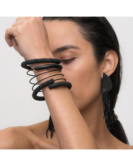 WAIWAI Black Eclipse Cuff Beaded Leather Bracelet