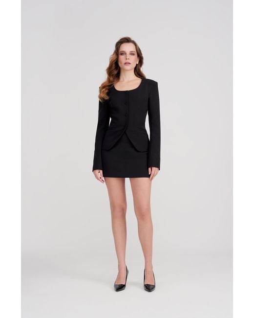 Icon Leva Black Elli Suiting Tailored High Waist Mini Skirt