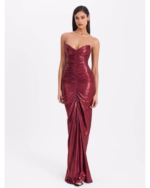 Miss Circle New York Red Sable Ruched Burgundy Glitter Mermaid Gown