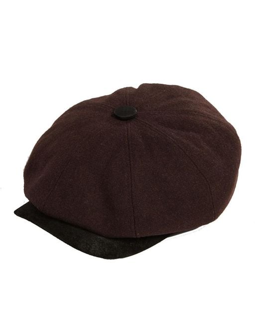 Dasmarca Hats Brown Eden Cocoa Wool Newsboy Bakerboy Peaky Cap With Leather Visor Peak for men