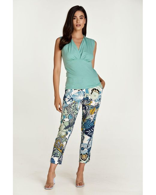 Conquista Green Mint Sleeveless Faux Wrap Top