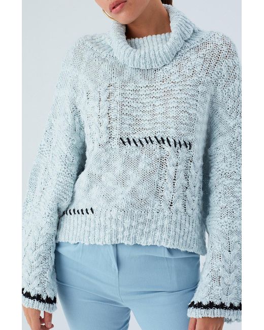 Peraluna Blue Ilda Pure Cotton Embroidered Cable Knit Pullover
