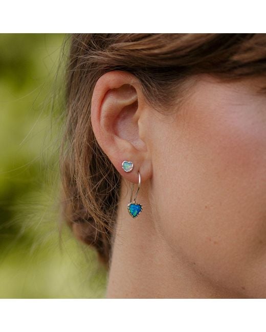 Isla Silver Blue Opal Heart Stud Earrings