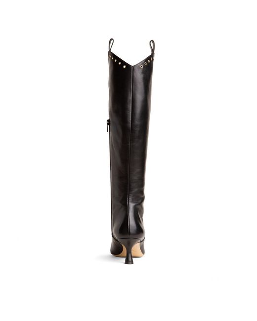 Beautiisoles by Robyn Shreiber Made in Italy Black Vanesa Leather Knee-High Boot With Studs & Kitten Heel Elegant For Work & Valentine Day