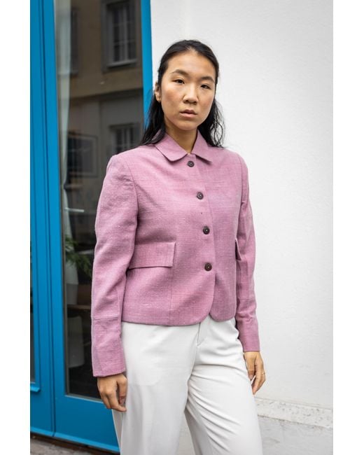 Stovaria Pink Handwoven Merino Wool Cropped Jacket