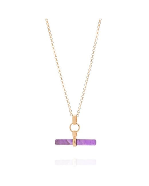Nellou Jewellery Metallic Amethyst T Bar Necklace Plated Sterling