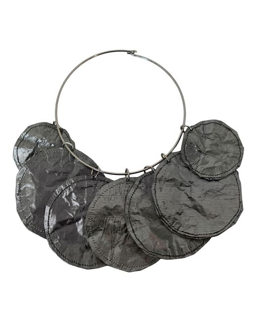 Romer Millinery Gray Metallic Sillk Disc Coin Choker Steel