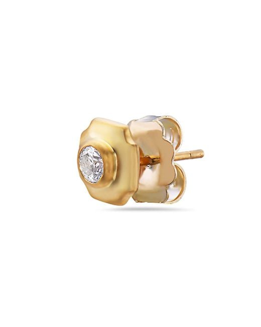 Artisan Metallic 10k Yellow Solid Gold With Natural Diamond Bezel Set Stud Earrings