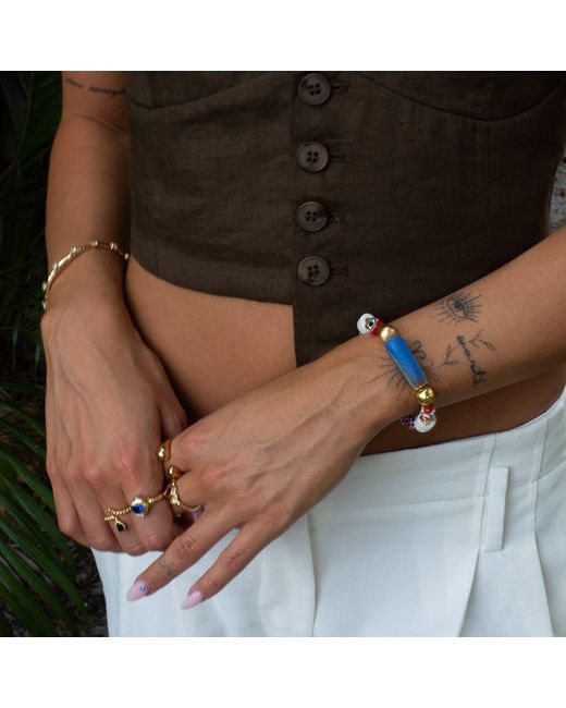 Ebru Jewelry Blue Sacred African Trade Bead Evil Eye Talisman Bracelet