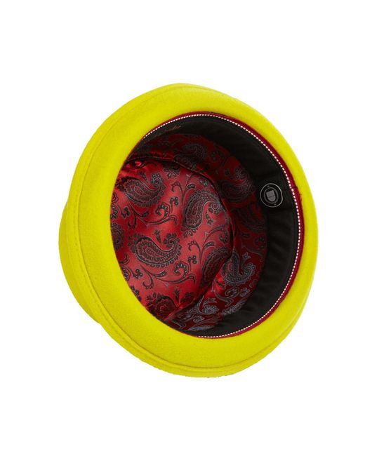 Dasmarca Hats Yellow Leo Citrine Felt Skimpy Brim Short Brim Rude Boy Mod Style Porkpie Hat for men