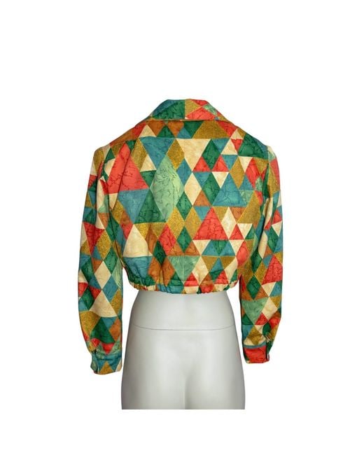 Couture to Your Door Green Abstract Harlequin Upcycled Cropped Jacket